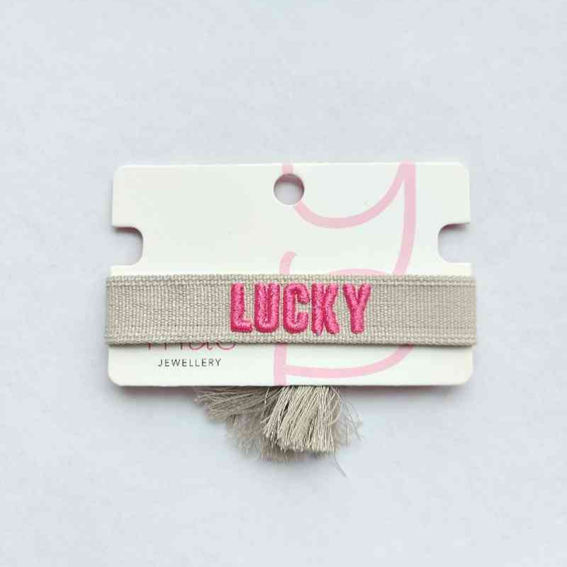 Armband LUCKY Statement-Band beige pink gewebt und bestickt Freundschaftsband erhältlich bei www.luiseundfritz.de