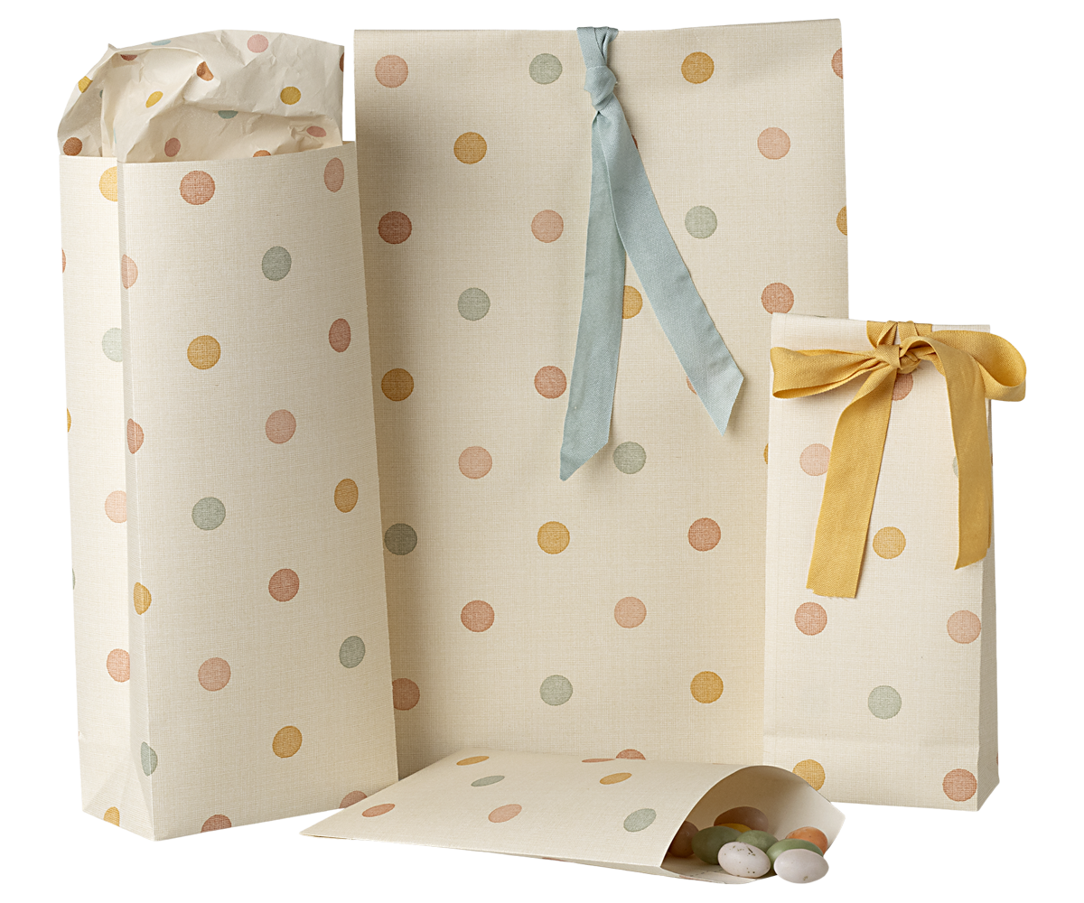 Maileg 10x Geschenktüten SET PUNKTE pastellfarbene Multi Dots Papierbeutel 10x15,5 cm Flachbeutel