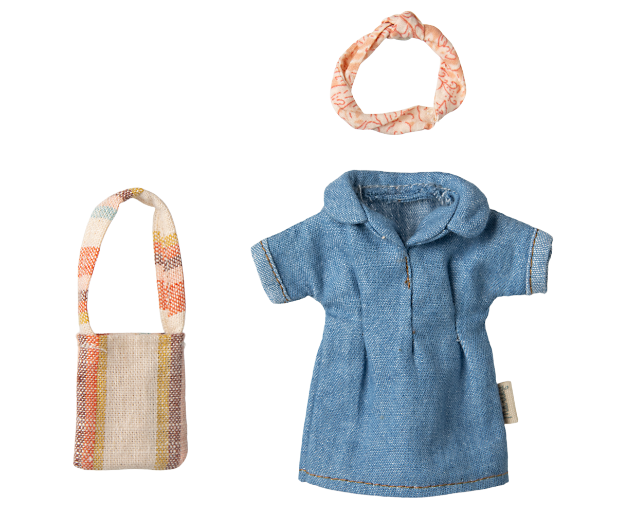 Maileg Mauskleidung JEANSKLEID, TASCHE + STIRNBAND für Mama-Maus PETITE COUTURE erhältlich bei www.luiseundfritz.de