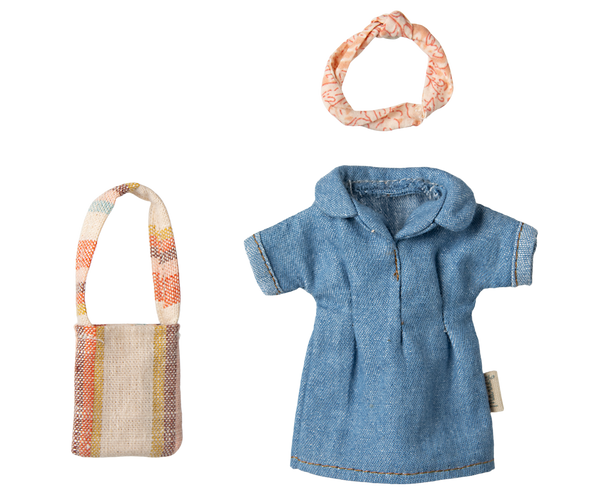 Maileg Mauskleidung JEANSKLEID, TASCHE + STIRNBAND für Mama-Maus PETITE COUTURE erhältlich bei www.luiseundfritz.de