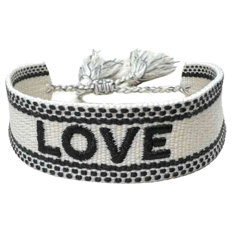 Armband LOVE Statement-Band schwarz weiß gewebt und bestickt Freundschaftsband Ibiza-Armband bei www.luiseundfritz.de